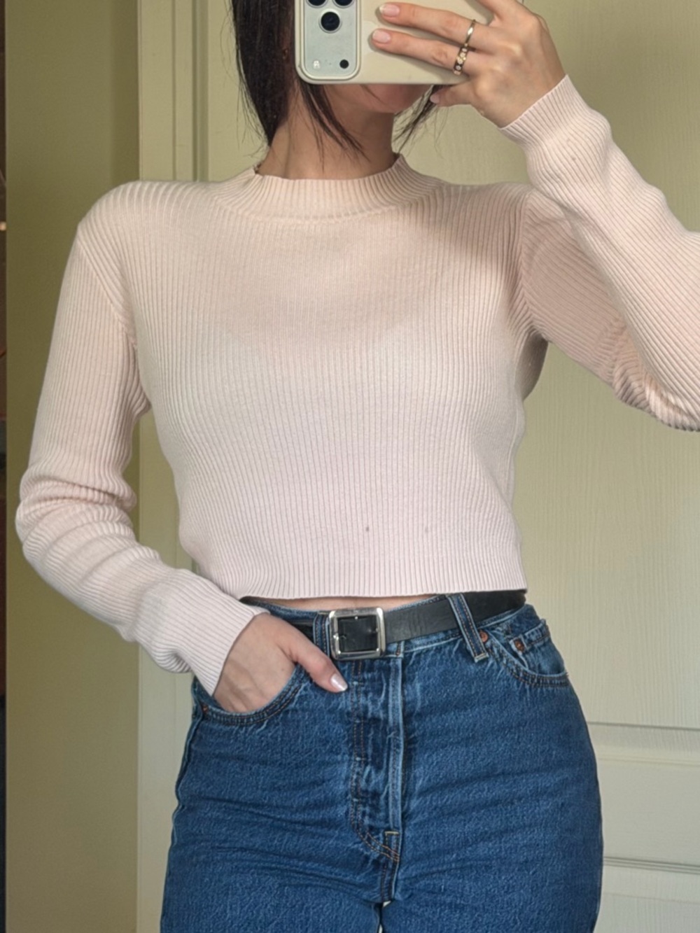 Brandy Melville Blush Ribbed Knit Long Sleeve